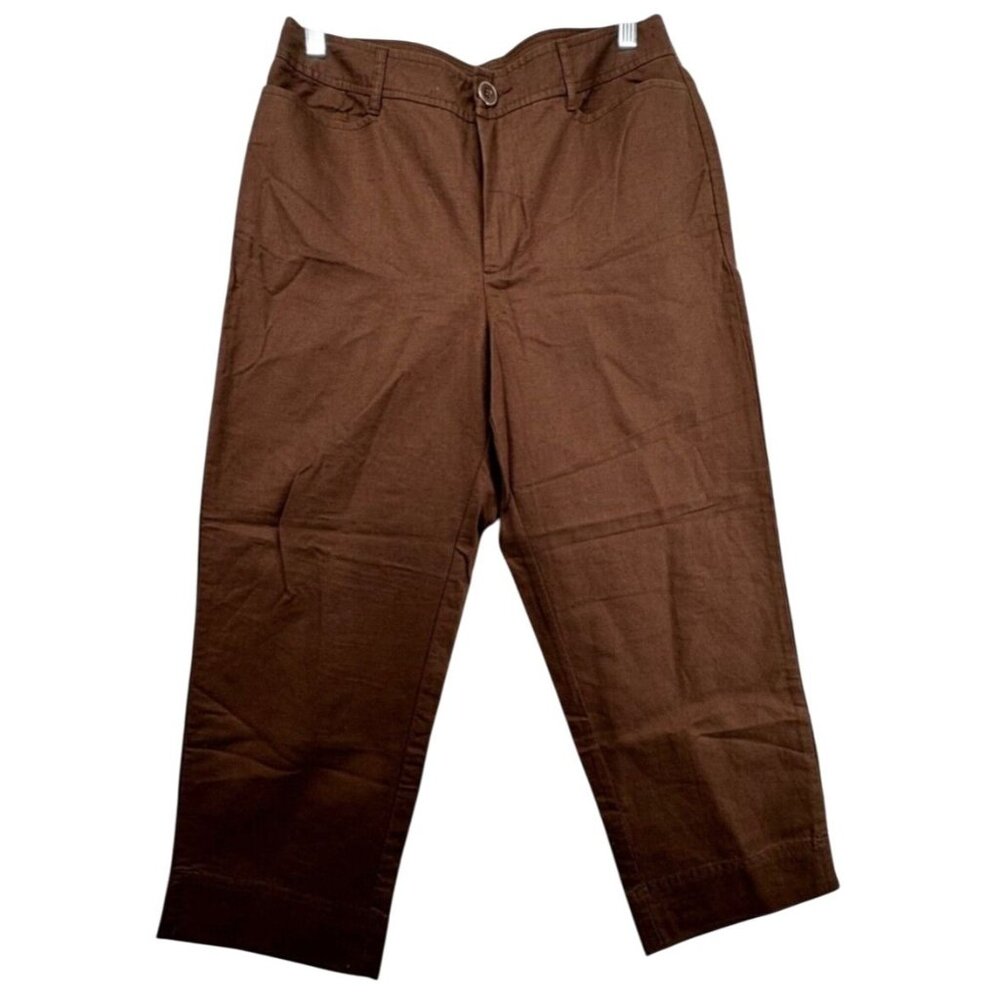 AmberSun Nordstrom Cropped Pants Sz 8 Brown Linen Classic Coastal NEW MSRP $60